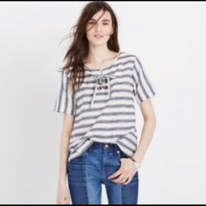 Madewell Striped Lace Up Top Size XS
